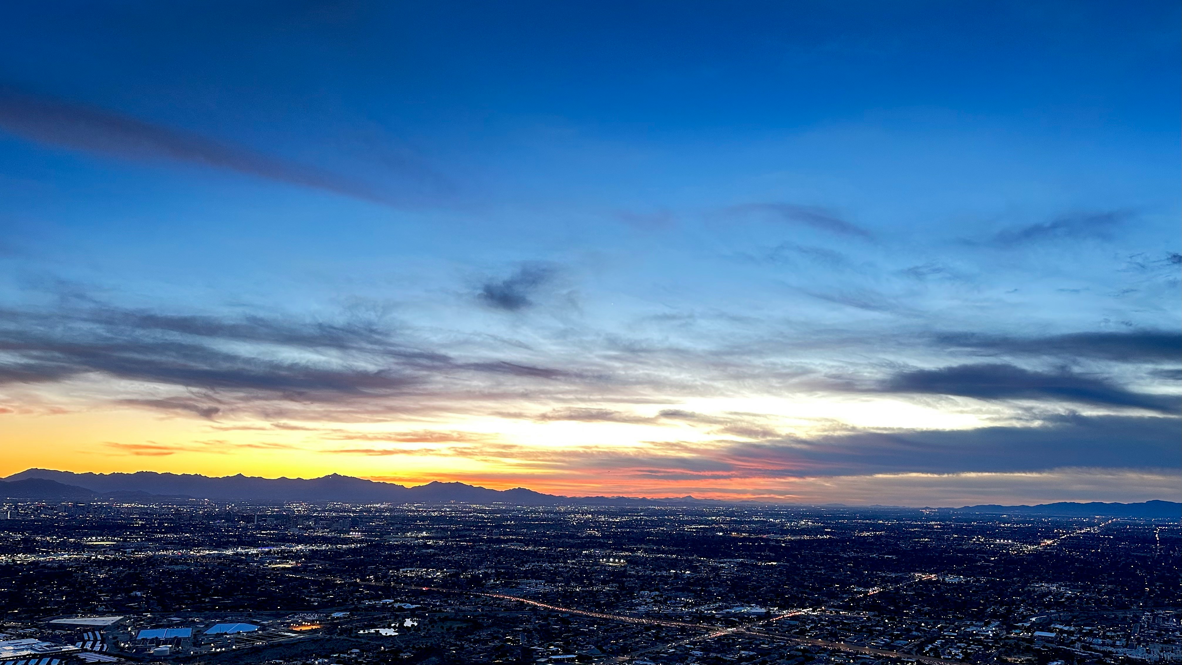 The Phoenix valley at dusk from the desert foothills